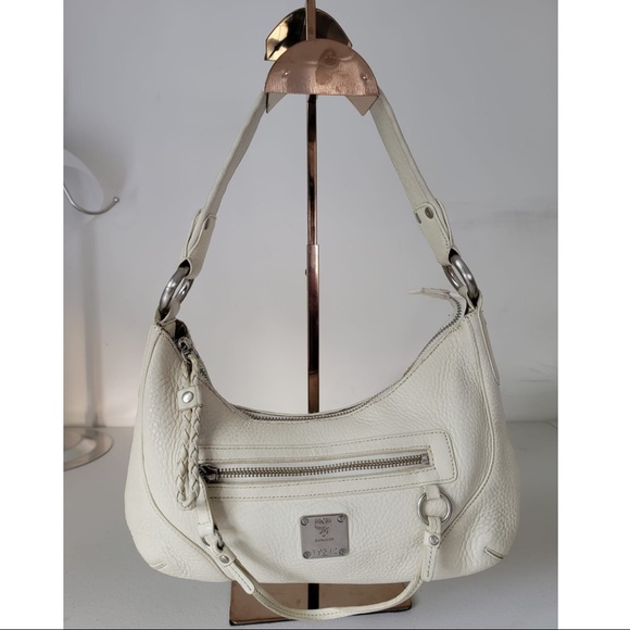 MCM Cream Leather Small Shoulder Hobo Bag - Picture 1 of 9